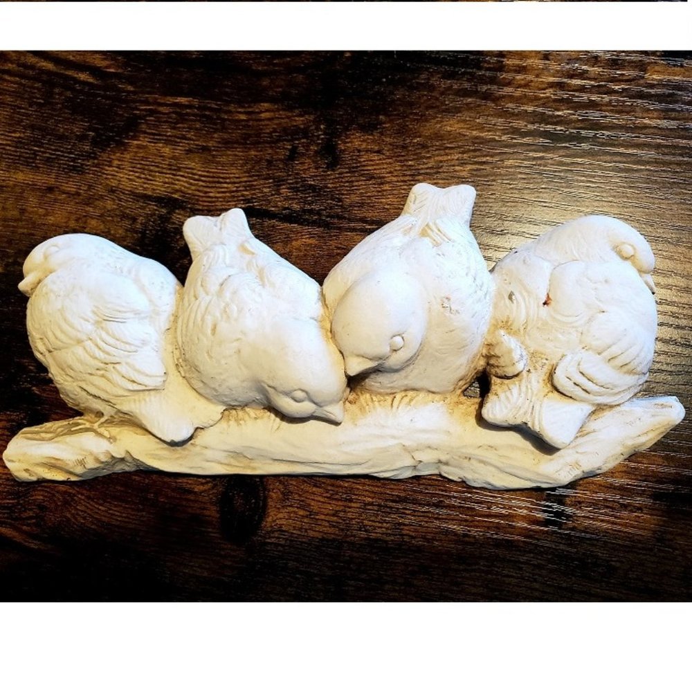 4 White Birds Chalkware Plaque